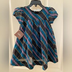 Tea Collection Girls Plaid Silk Blend Dress and Bloomers Set Size 18-24 Mos NWT